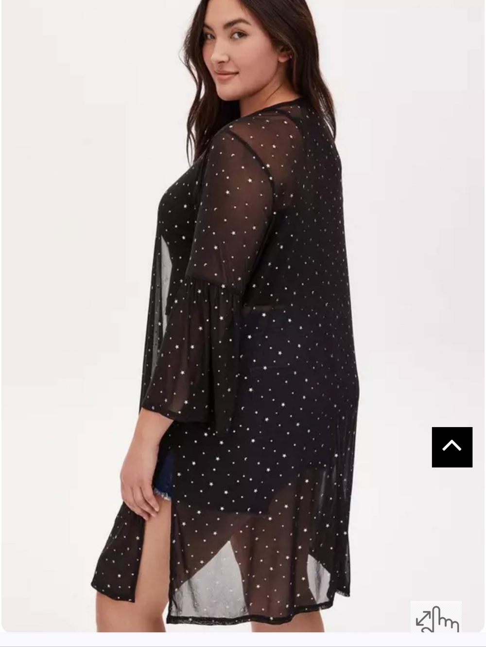 NWOT DEADSTOCK TORRID Black Mesh & Iridescent Star Bell Sleeve Longline Kimono - Picture 3 of 9
